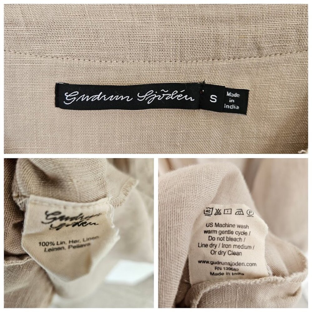 Gudrun Sjoden 100% Linen Dress Embroidered Neutral Tan Cream S - Picture 8 of 10